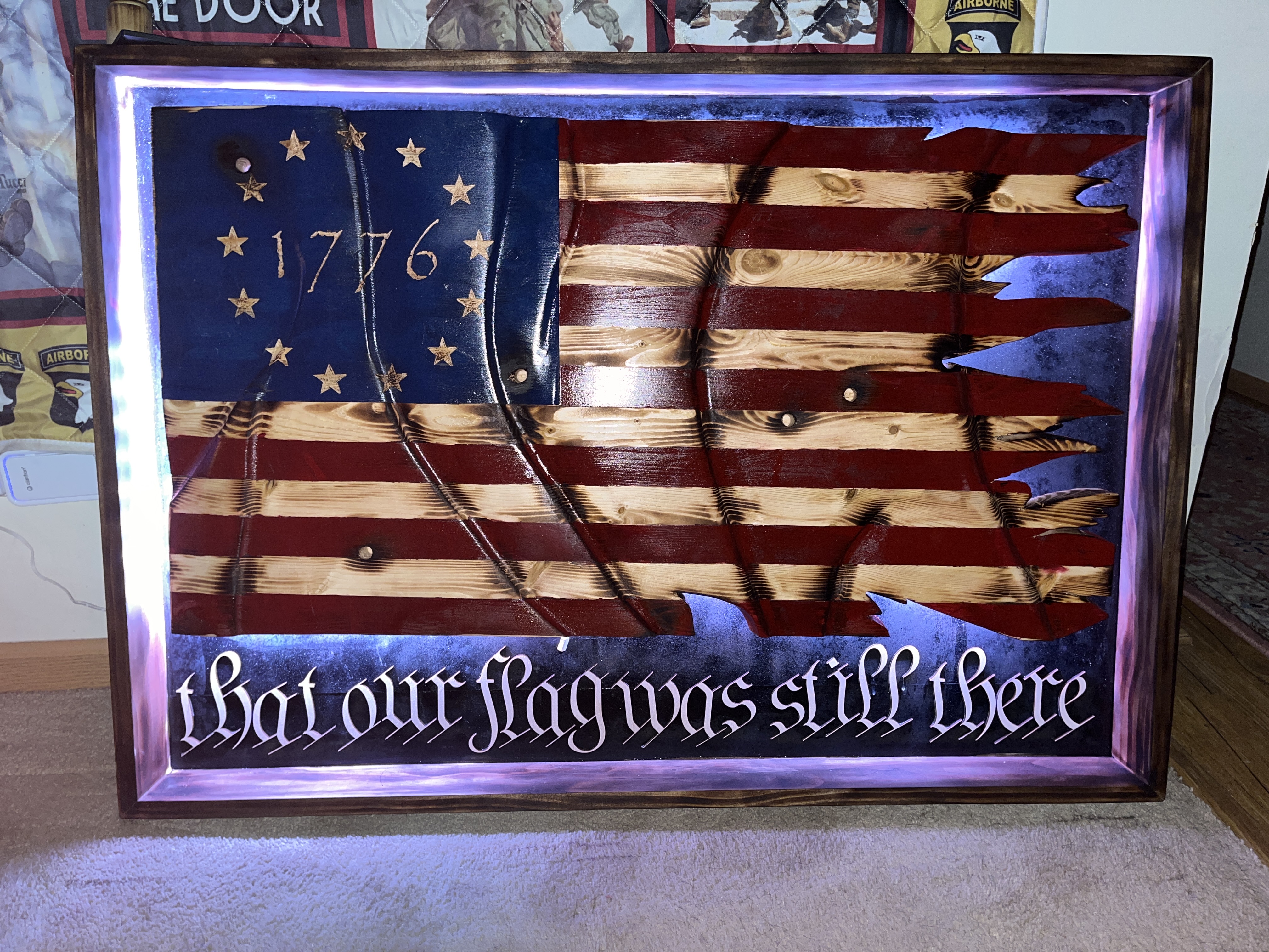 This Framed war torn flag with LED is made with love by PTSD Woodwork and Crafts! Shop more unique gift ideas today with Spots Initiatives, the best way to support creators.